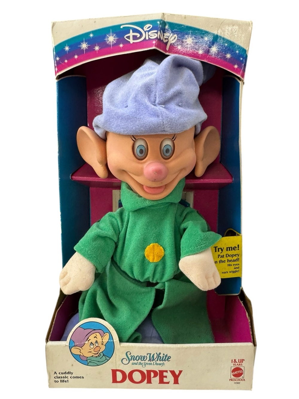 Mattel Dopey Plush Doll with Green Outfit and Light Purple Hat